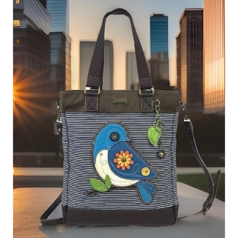 CHALA NWT Bluebird Denim Stripe Convertible Work Tote Crossbody